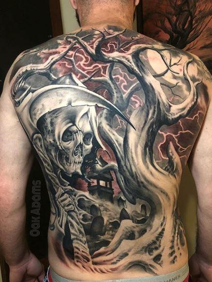Tattoos - Oak Adams Reaper Back Piece - 140823